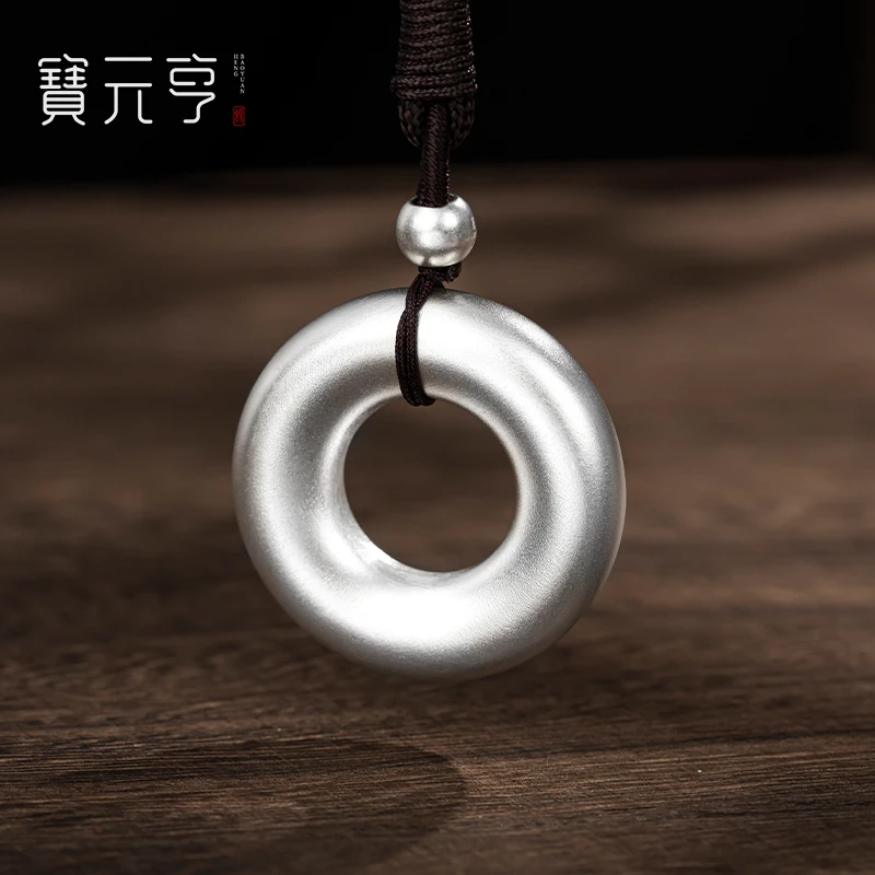 吊坠足银 平安扣银吊坠999足银吊坠男女款项链吊坠饰品古法甜甜圈