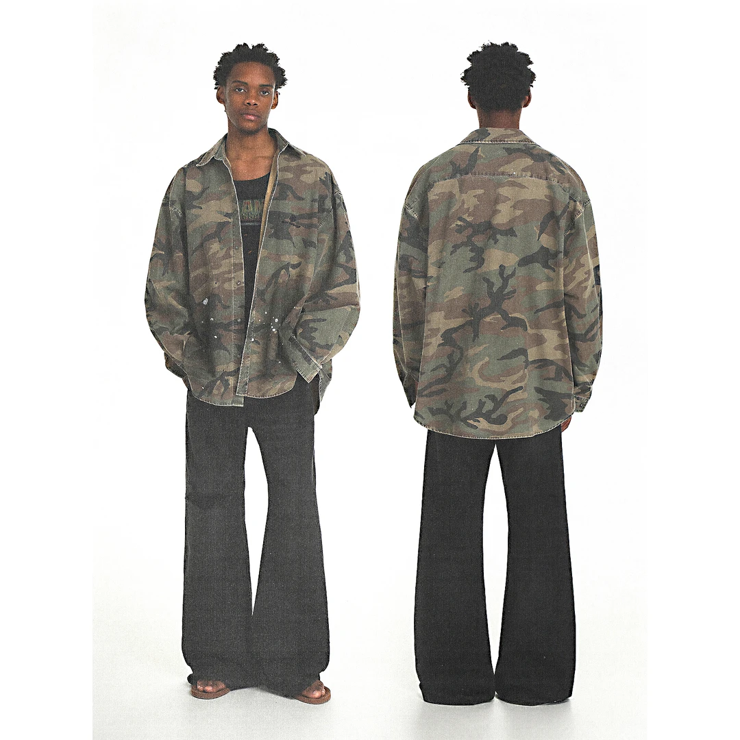 MASONPRINCE lofi无性别秋季黄沙底棉质泼墨迷彩经典长袖衬衫外套