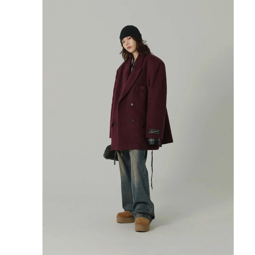 MASONPRINCE 秋冬宽松低饱和经典长毛双排扣西服外套男潮