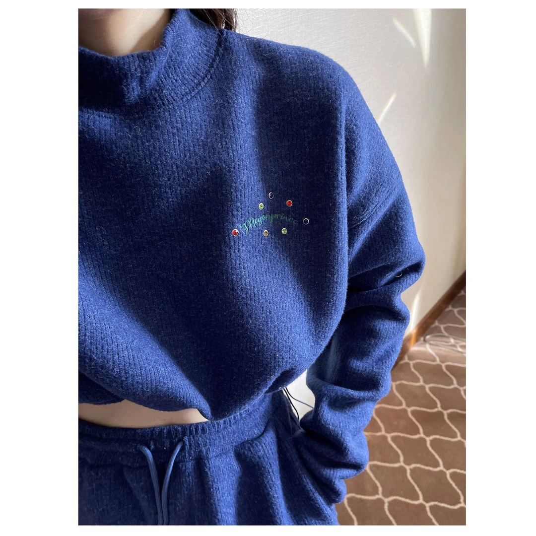 老莫同学 高品复合底绒拉链宝石刺绣卫衣帽衫