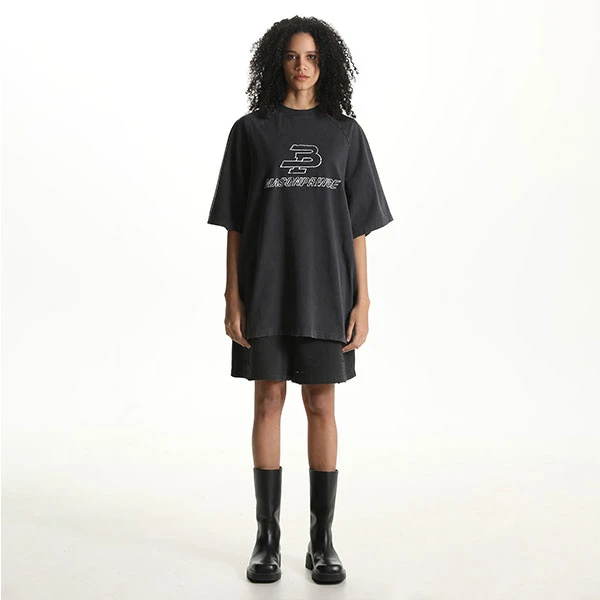 MASONPRINCE春夏经典廓形运动插肩袖双色刺绣短袖男宽松复古T恤潮