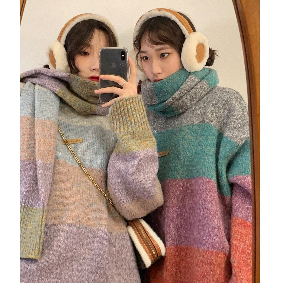 老莫同学超宽条纹毛衣