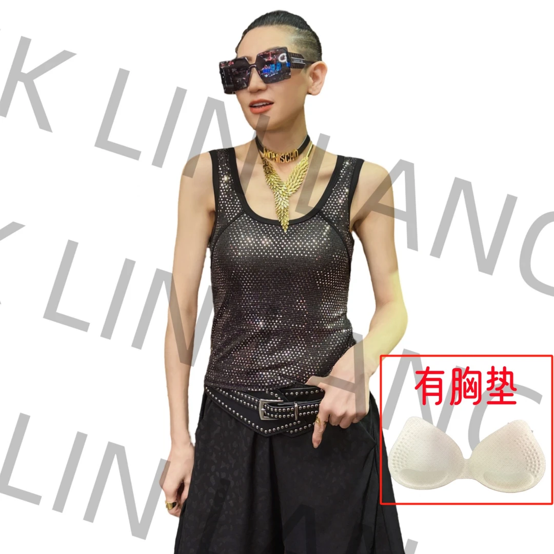 （有胸垫）新款美背～潮流轻奢时尚百搭显瘦无袖亮片吊带 0315#