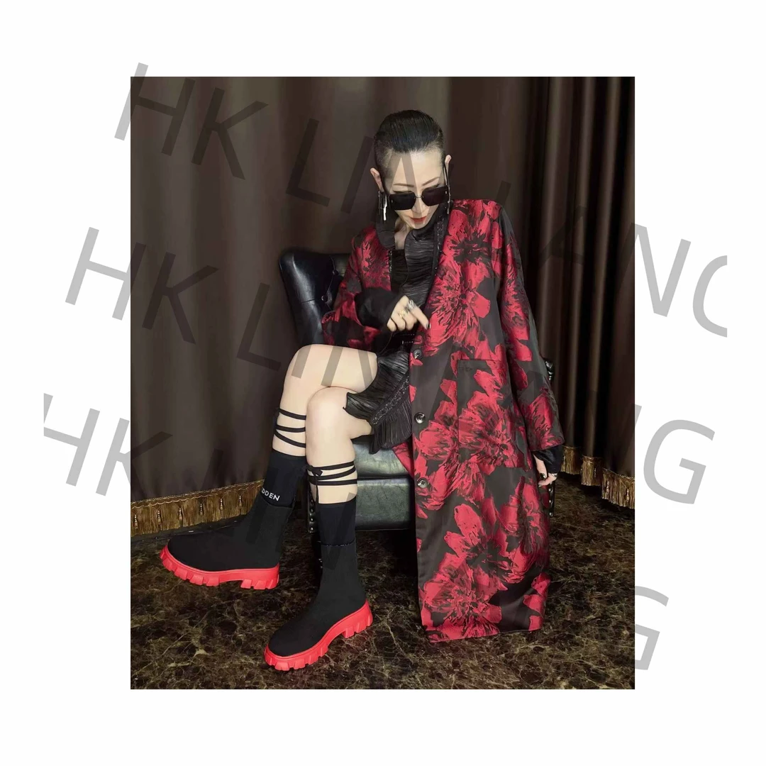 时尚黑红长款设计师重工气质西装长外套0473#0473-1#