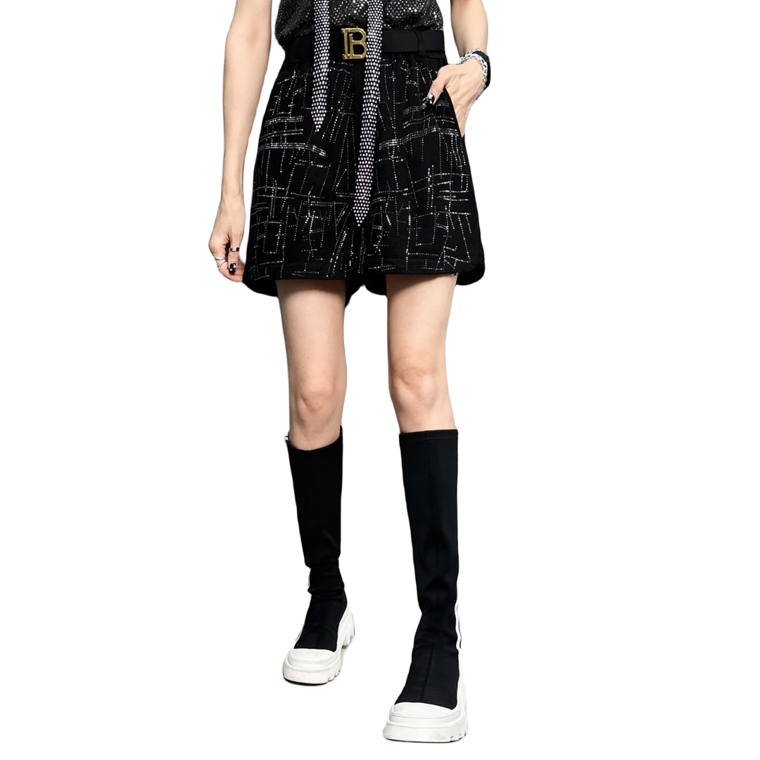 时尚阔腿设计感显瘦休闲网红气质百搭黑色ins夏秋季短裤 0169#