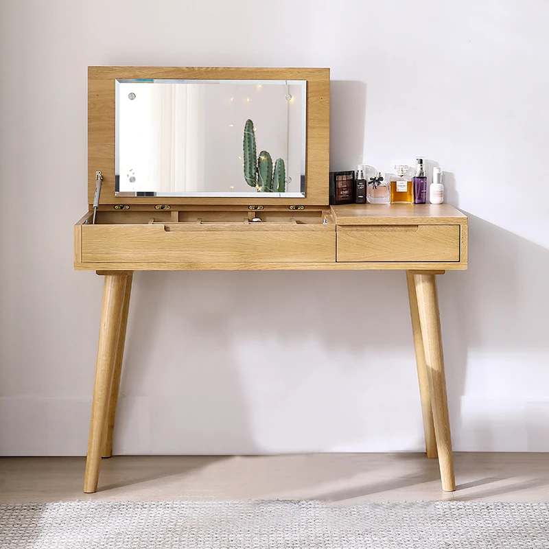 【日式梳妆台】北欧白橡木原木储物收纳式梳妆台带镜子