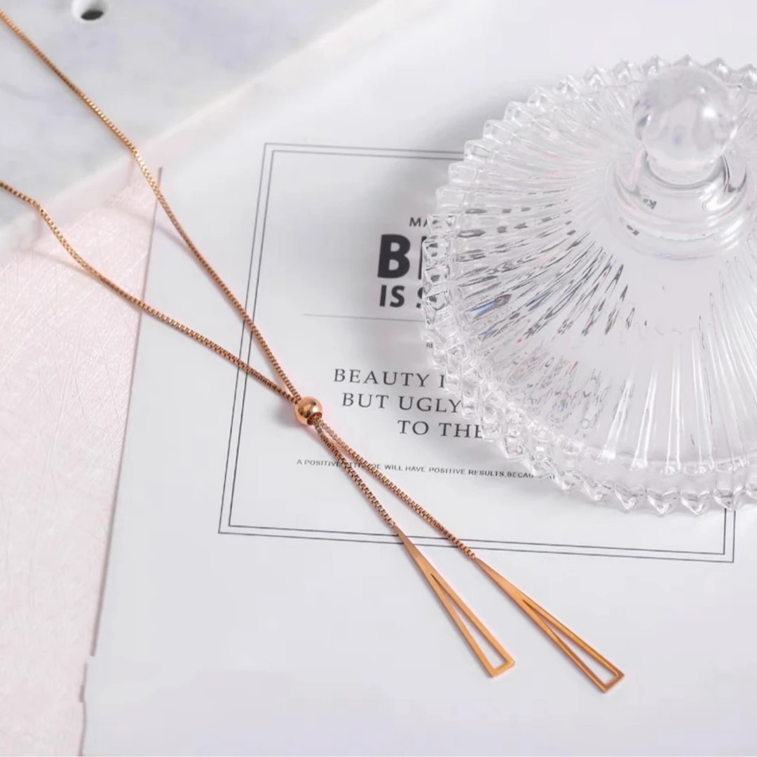 钛钢项链 （蒂）AA-701钛钢轻奢抽拉调节几何流苏长款项链