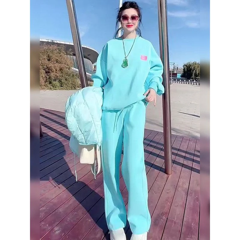 欧货时尚洋气休闲运动套装女2024春秋新款宽松小众设计感卫衣卫裤