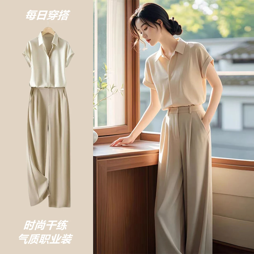 2024新款冷淡系高级感干练气质时尚职业衬衫裤子两件套装女装夏季