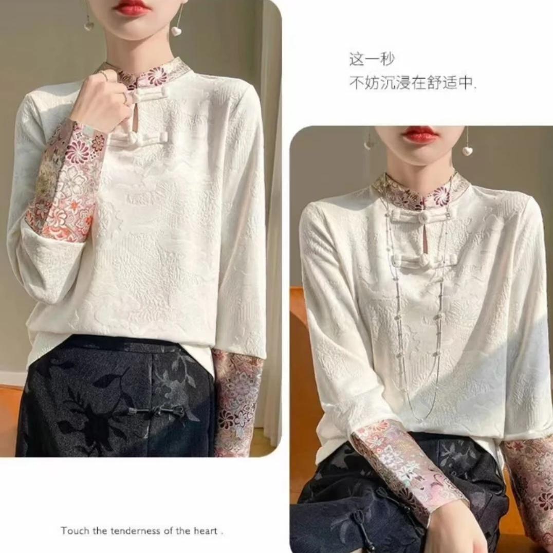 2024秋上新862新中式国风绣花立领盘扣气质百搭时尚衬衫女高级感