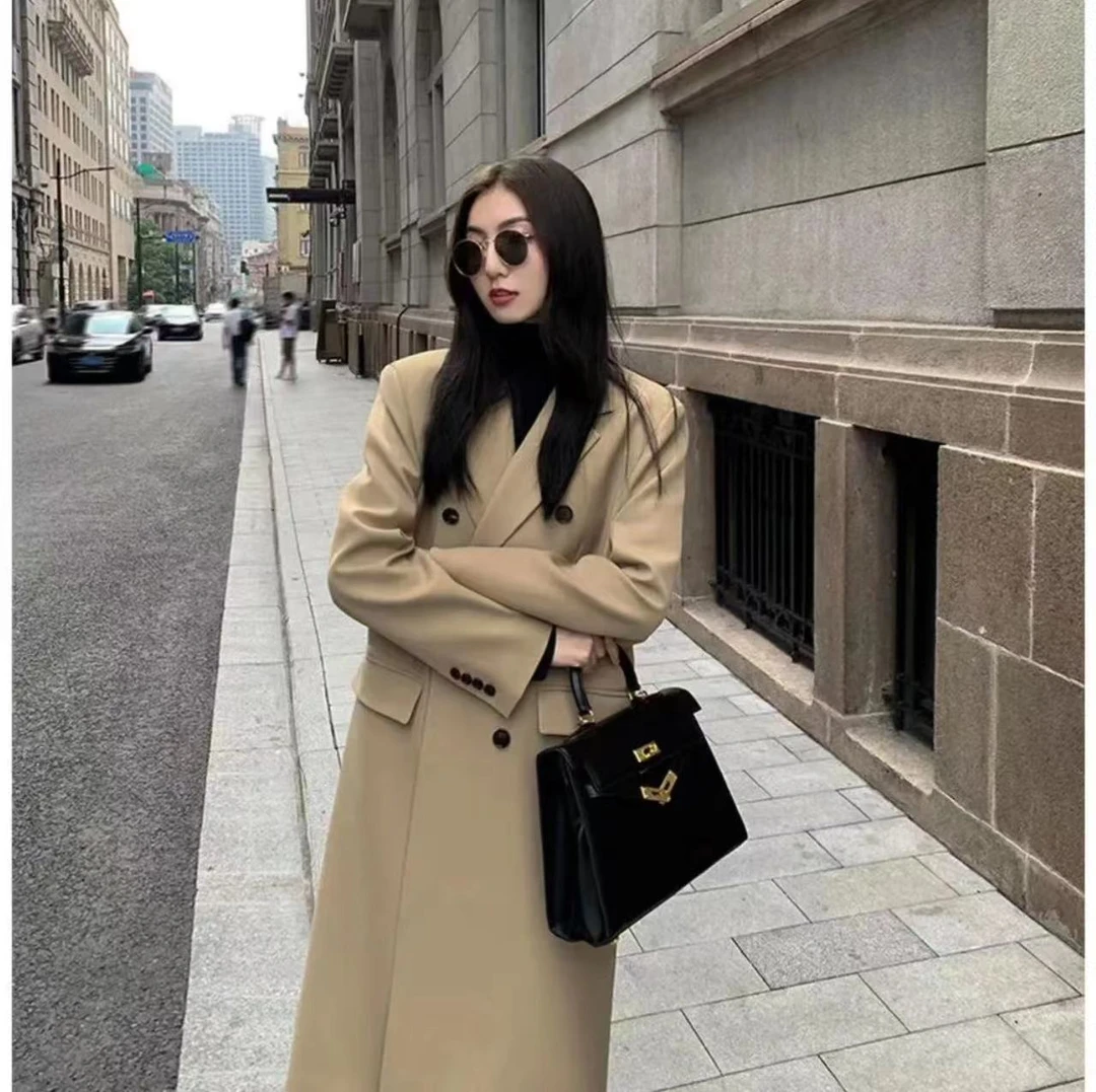 2024春款韩版宽松高级感长款西装风衣外套