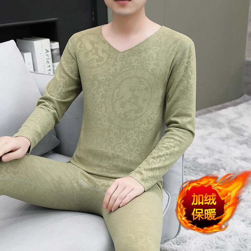 双面德绒无痕保暖内衣男士线衣线裤套装加厚款打底秋衣秋裤秋冬季