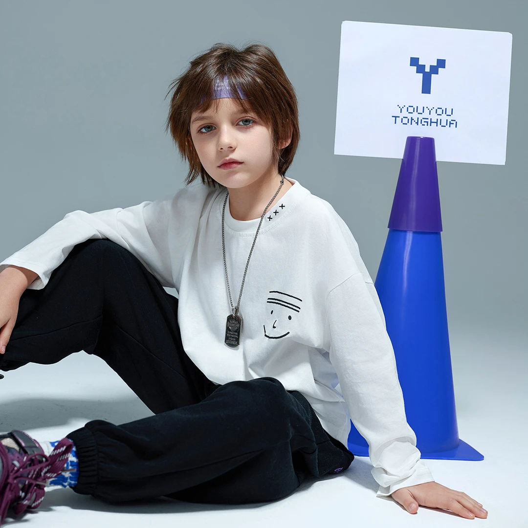 男童T恤纯棉春秋圆领休闲套头上衣中大童儿童打底衫WYSP860137