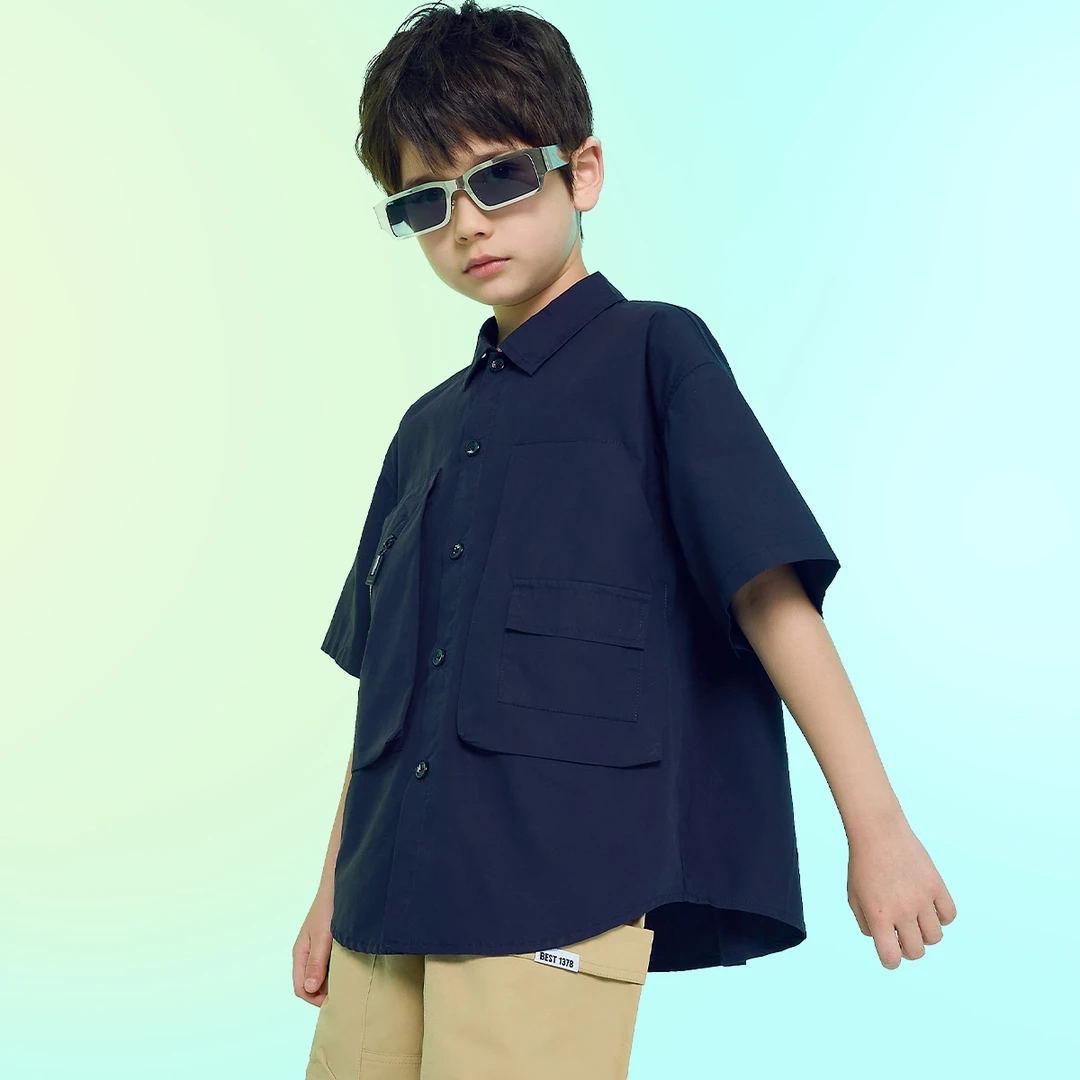 男童短袖衬衫夏季2024日系工装外套打底儿童中大童衬衫WYSU910001
