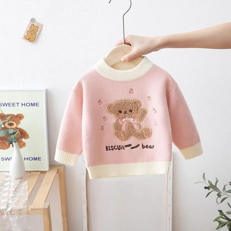 女童加厚一体绒毛衣儿童2025冬季卡通加绒保暖宝宝内搭针织打底衫