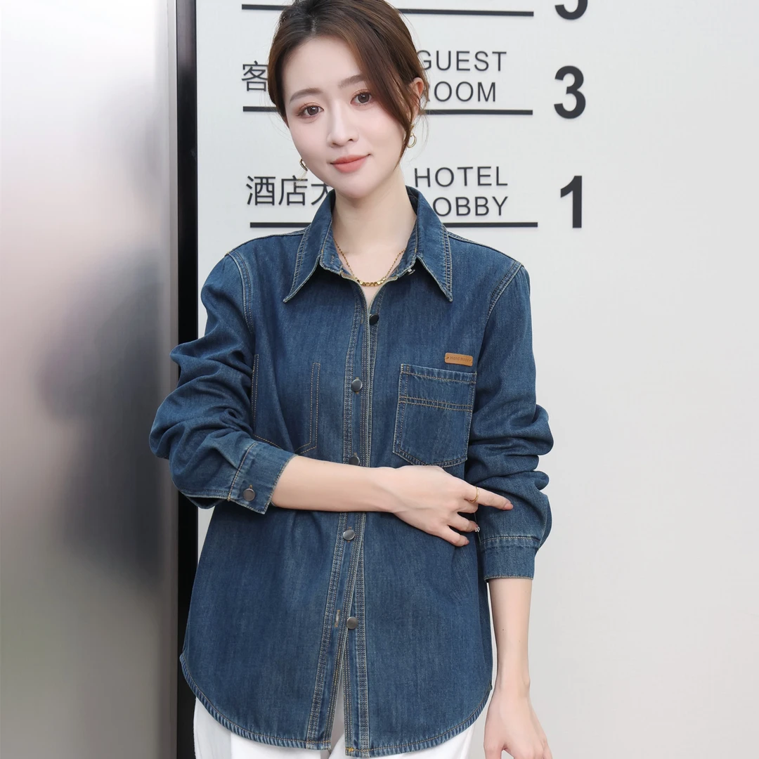 秋冬加绒牛仔衬衫女宽松显瘦长袖外套休闲百搭上衣