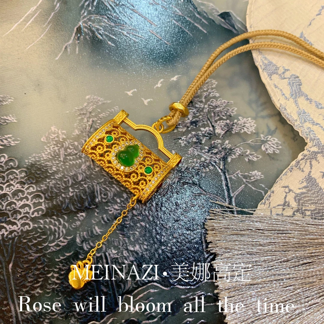 铜合金吊坠 MEINAGD·/点钻绿百福项链编织款时尚饰品2024新X032