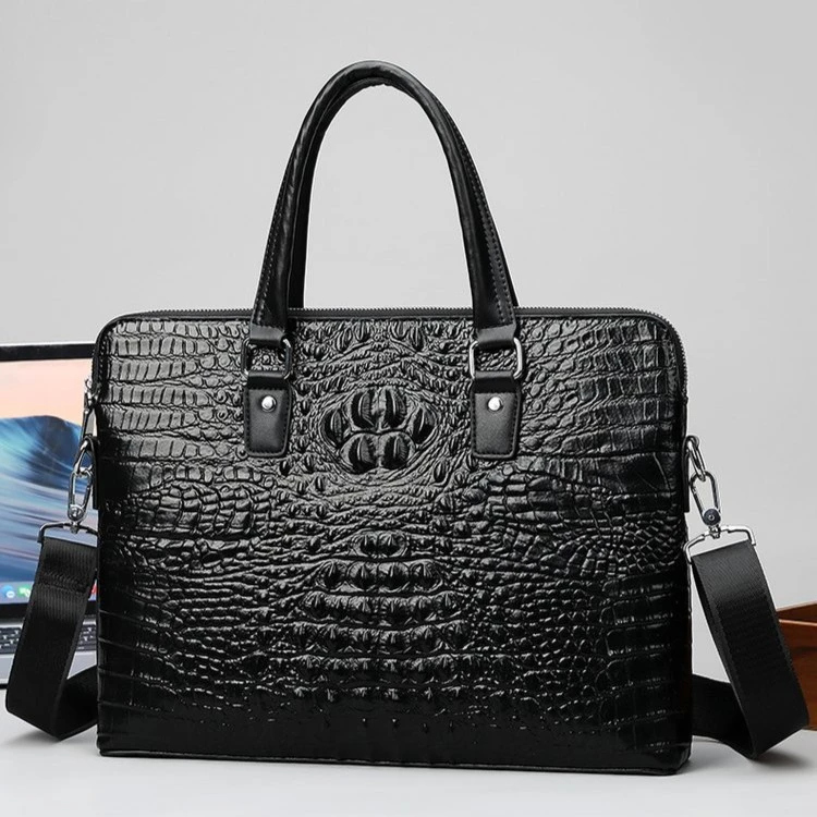 路易岚风时尚商务百搭鳄鱼纹手提包单肩斜挎公文包电脑包