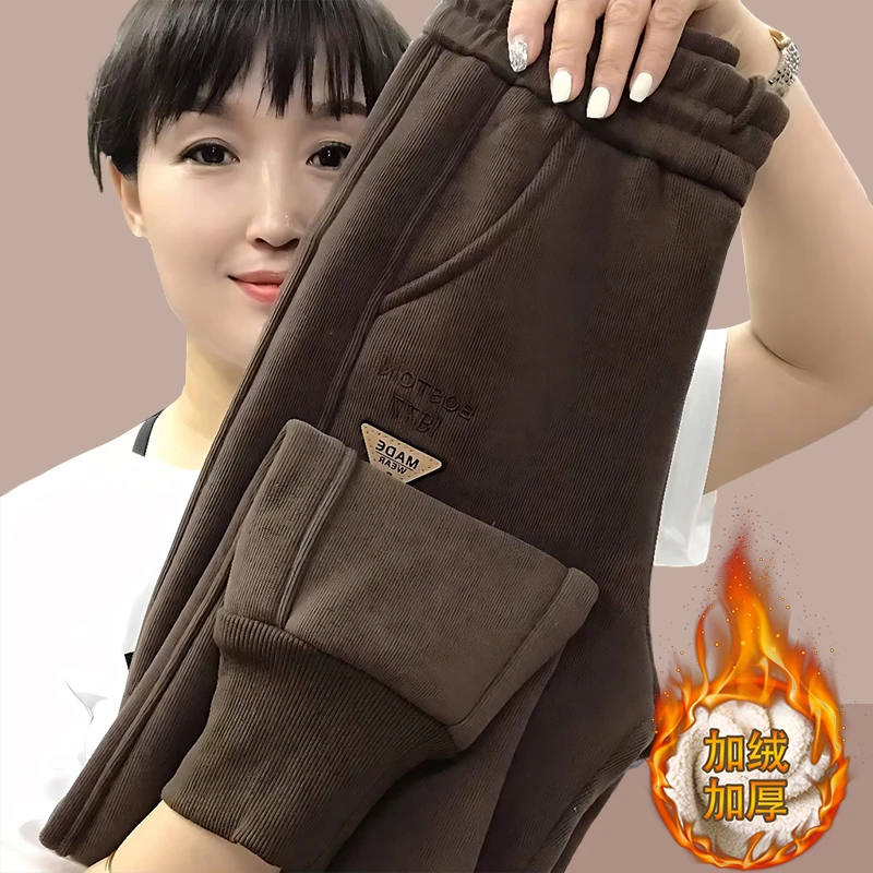 加绒九分裤女上档次哈伦卫裤秋冬季大码宽松束脚休闲裤加厚保暖裤