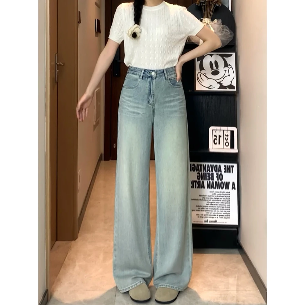 Blue Asteroid【小紫琪】高腰百搭垂感夏季女宽松薄款显瘦拖地裤