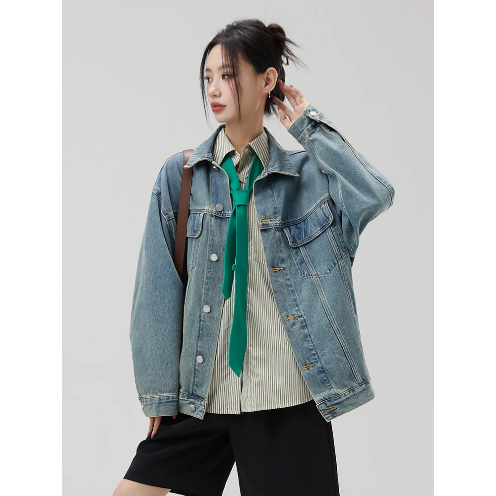 宽松牛仔外套女春秋款复古显瘦上衣设计感水洗潮流牛仔外套77522