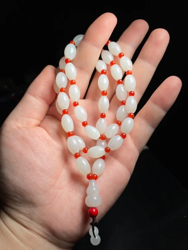 和田玉白玉米粒珠项链