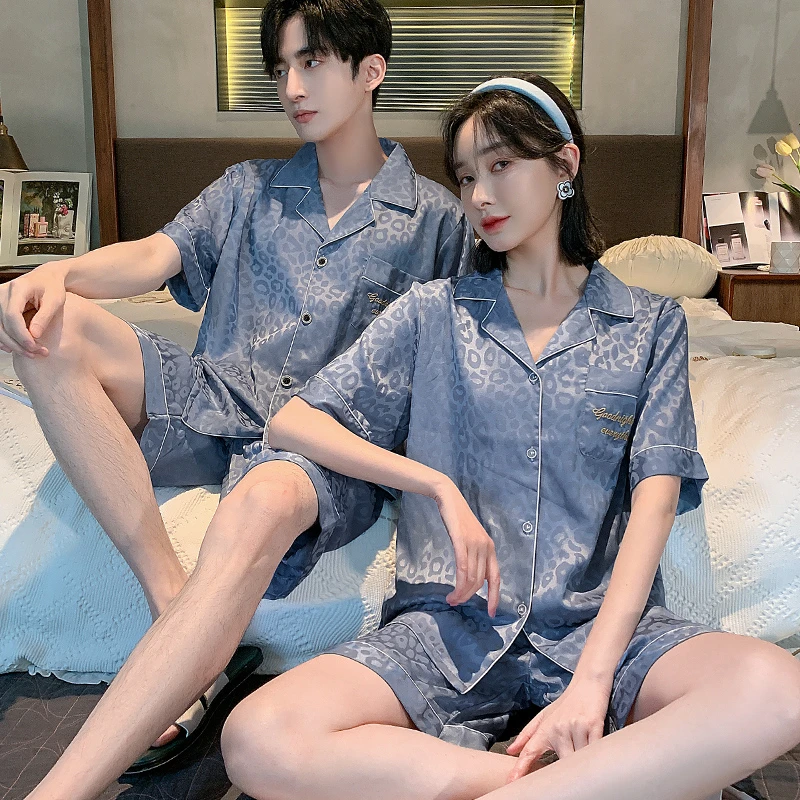 丝质夏季睡衣女套装大码短袖短裤冰丝情侣男士宽松薄款家居服睡衣