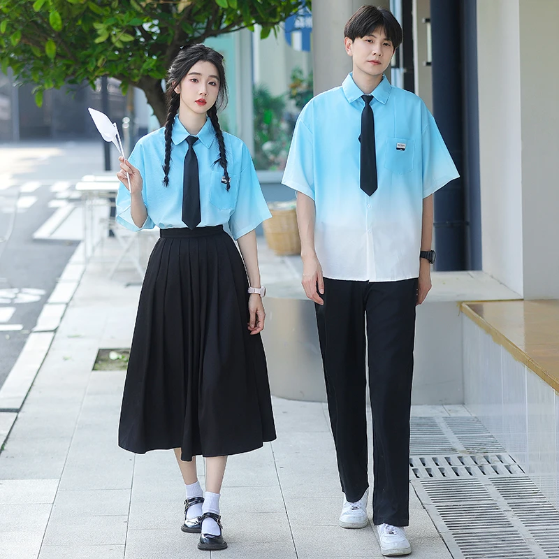 初中班服夏季套装学院风渐变短袖衬衣高中小学生毕业大合唱演出服
