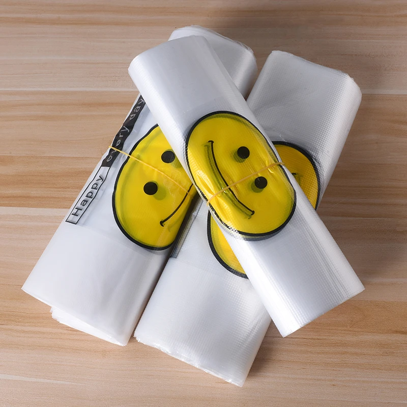 笑脸塑料袋打包加厚外卖包装背心手提袋方便袋透明商用购物马夹袋