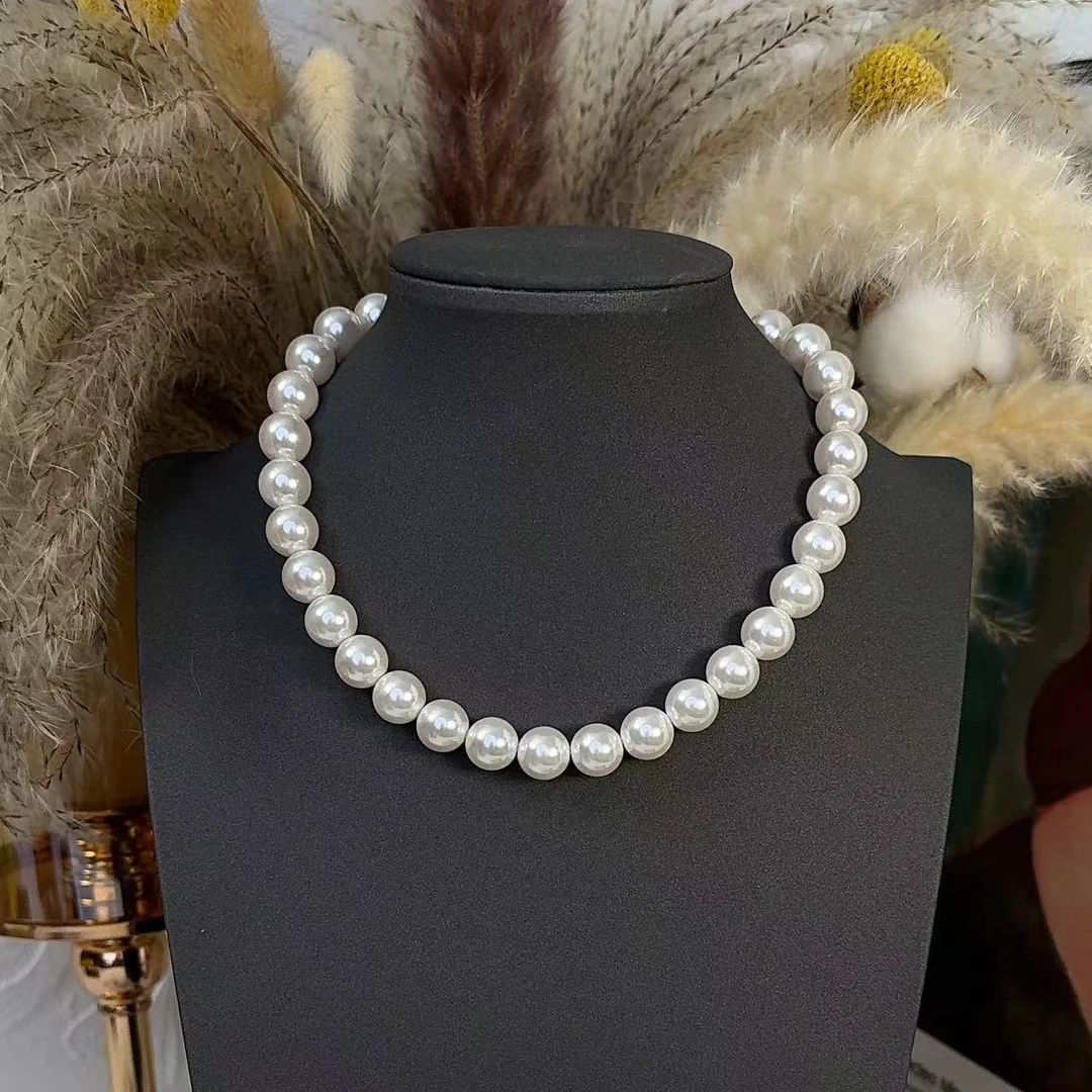 铜合金仿珍珠项链 施家正圆珠珠素链 多色多点位