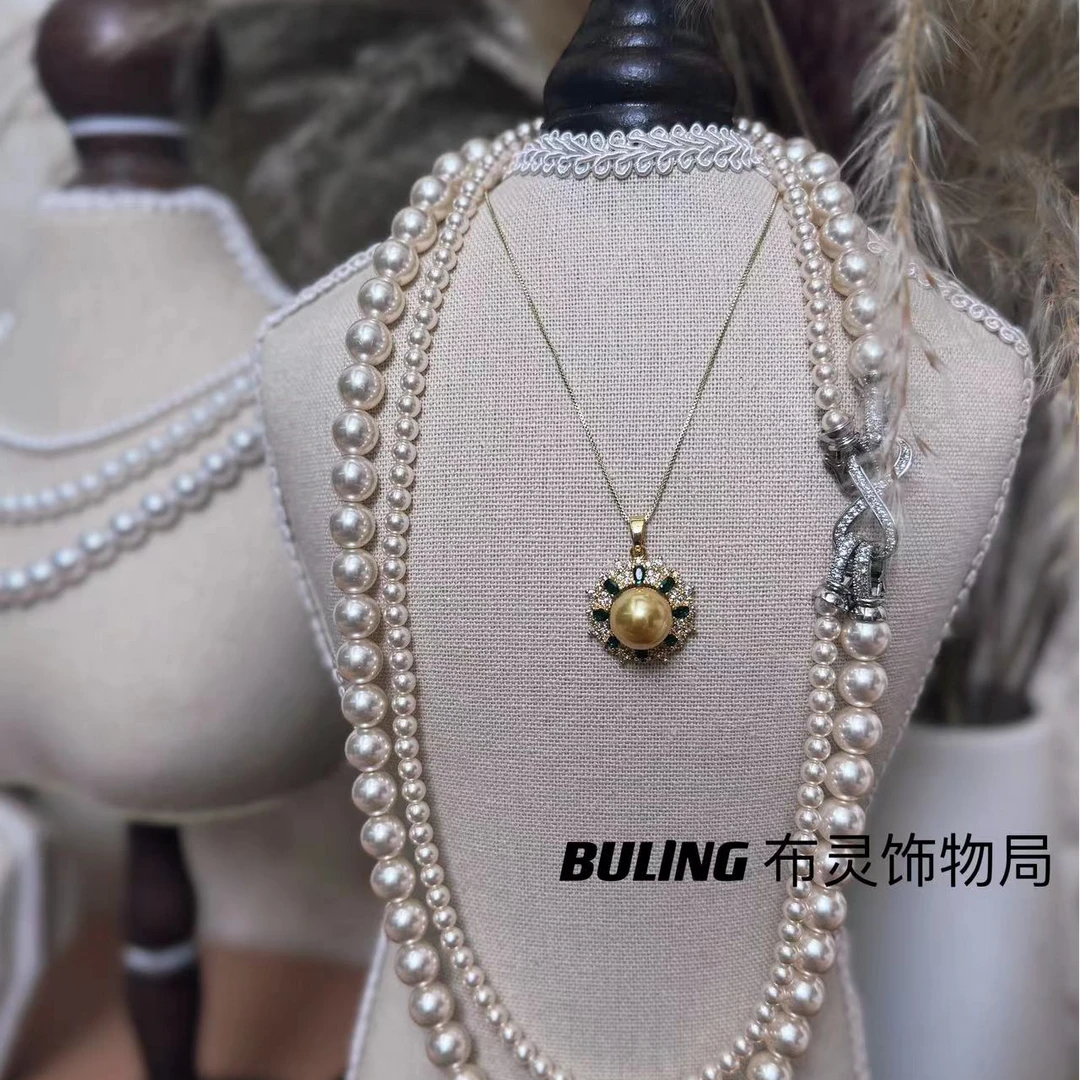 085 10mm 金色太阳花珠珠吊坠项链复古百搭挂坠女皇