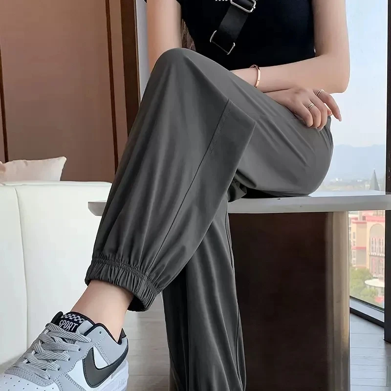 冰丝速干运动裤女夏季薄款凉凉裤2025新款防蚊灯笼裤宽松九分裤子