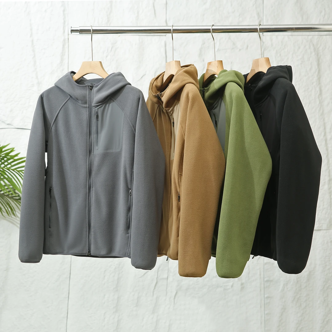 秋冬厚实保暖户外休闲男女同款双面摇粒绒连帽夹克外套休闲男外套