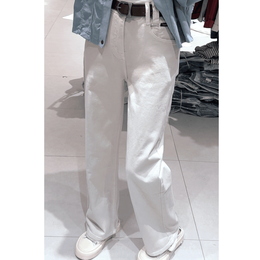 【三懿服饰】2024新款流光杏牛仔裤高腰显瘦阔腿拖地裤-6077