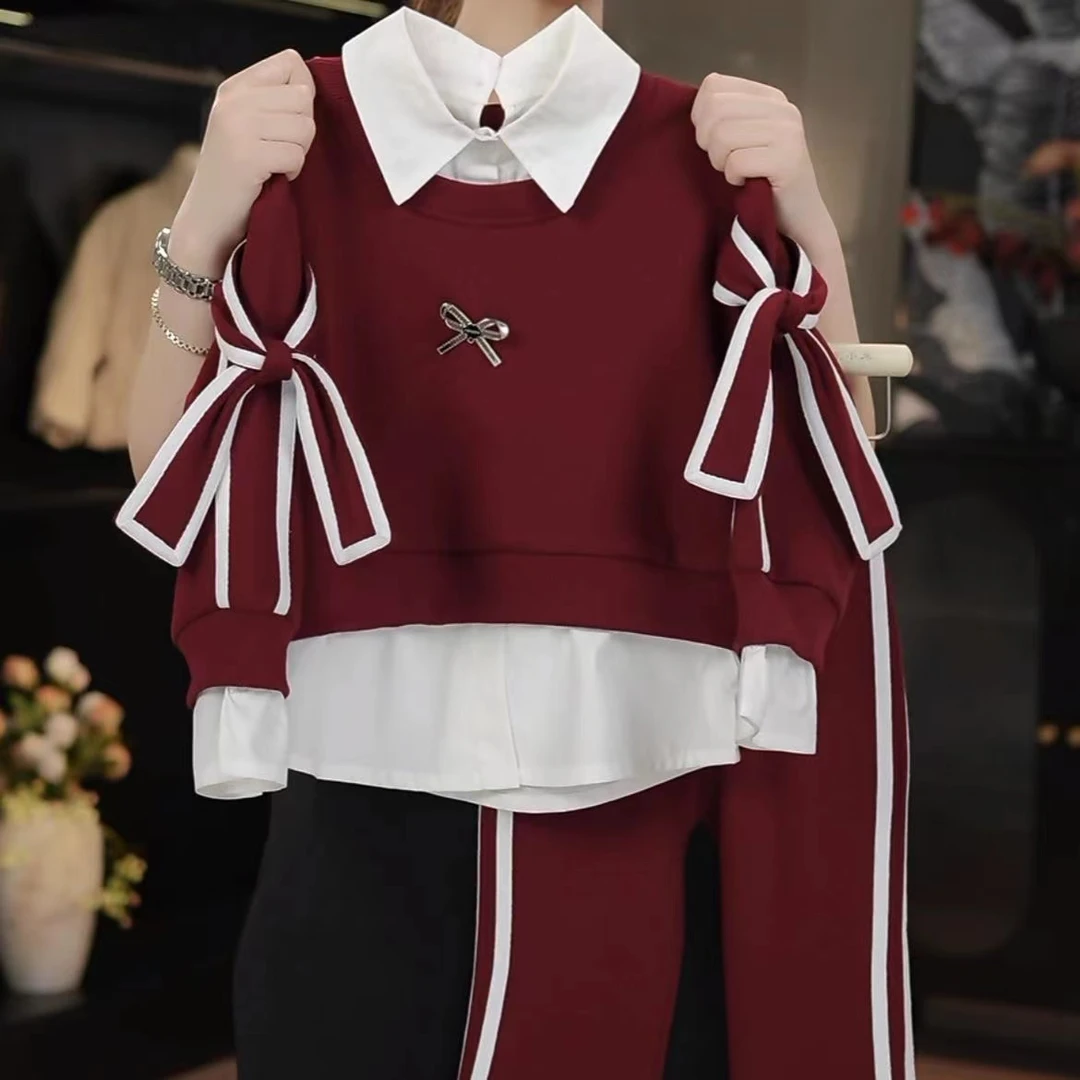 女童套装2024秋季新款儿童春秋衣服洋气可爱蝴蝶结套装高品质童装