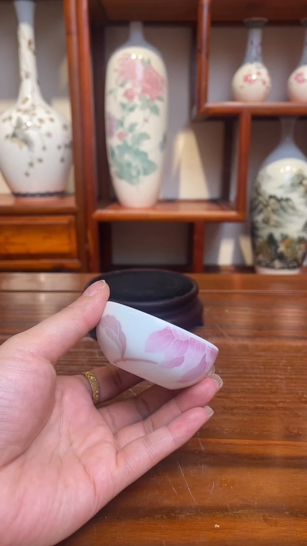 【闪购商品】1釉下彩高温手绘 牡丹花  普洱杯