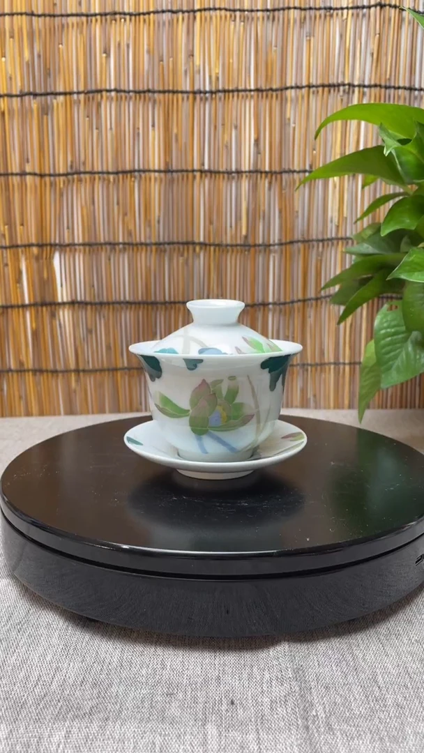 【闪购商品】01釉彩釉下五彩高温手绘荷花三才盖碗