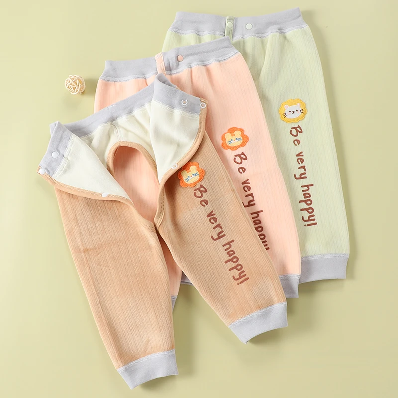 新生儿冬季加绒保暖裤可调节低腰裤宝宝保温开裆裤贴身无骨束脚裤