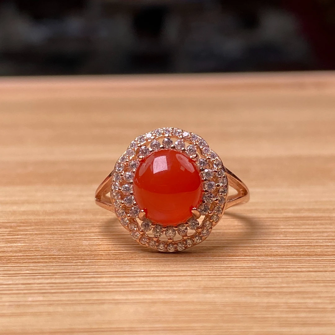 诚信经营支持年退换 保山冰红原矿一级戒指S925  8x8mm多样性发一