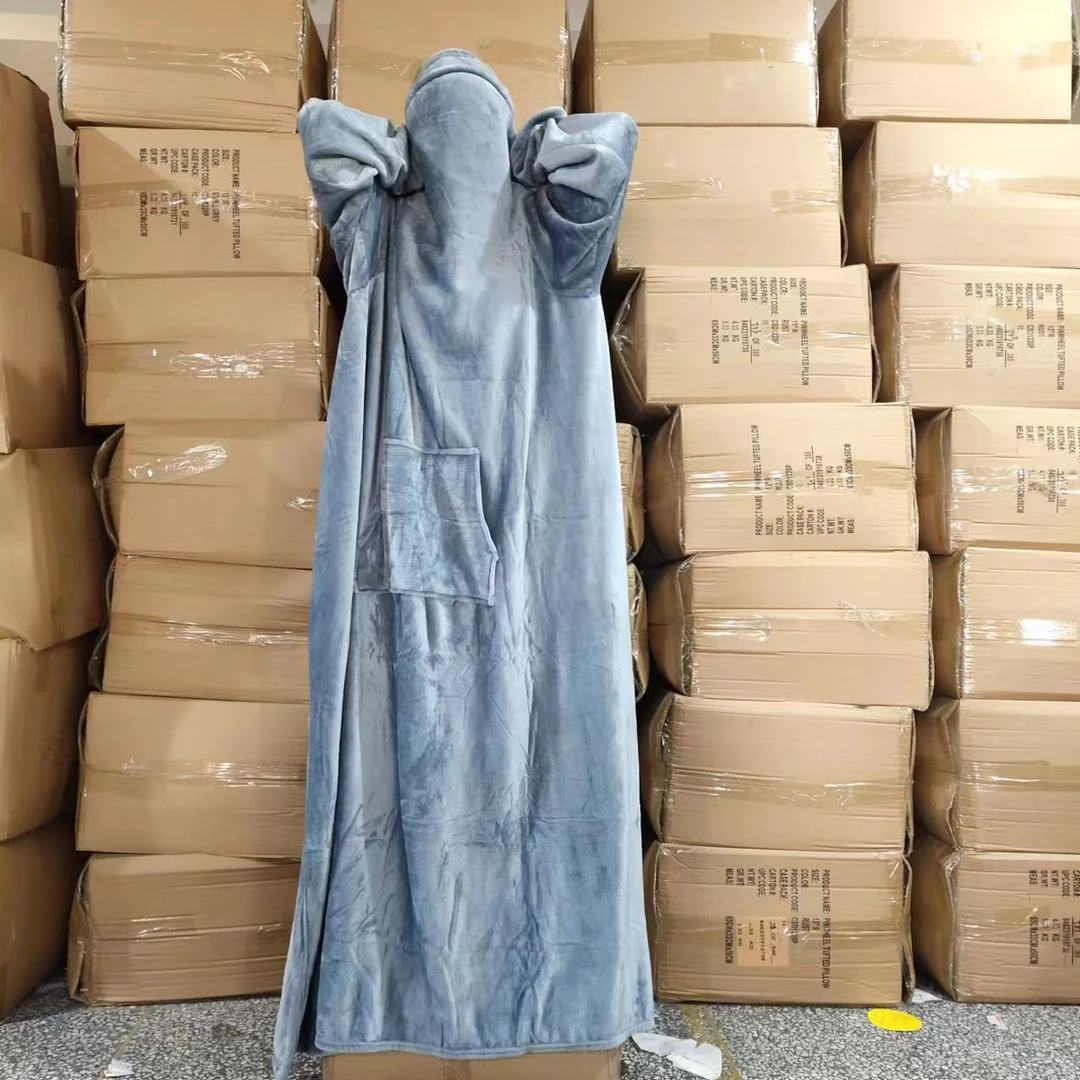 外贸订单！灰色 午睡毯户外毯 带袖法兰绒考拉穿戴毯