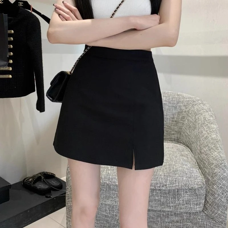 夏季小个子灰色开叉半身裙女高腰包臀裙显瘦a字裙一步裙西装短裙1