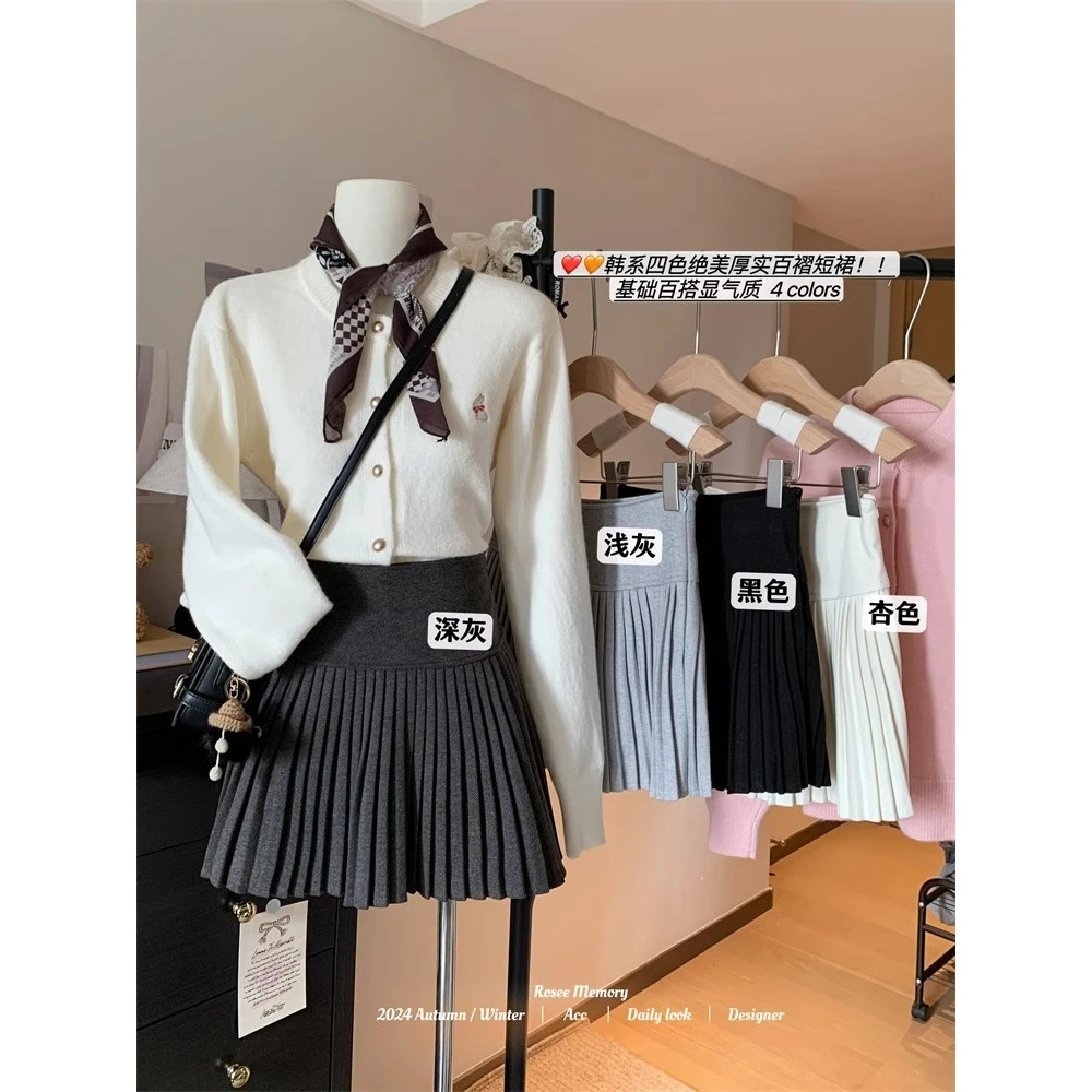 毛呢百褶半身裙女冬季韩版2025新款高腰显瘦时尚防走光A字短裙子