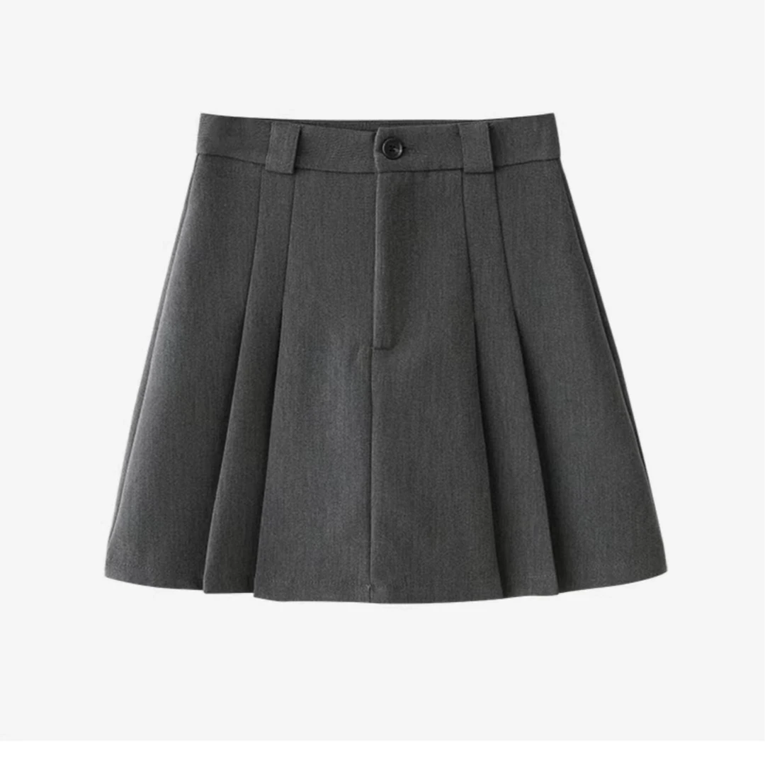 灰色百褶半身裙女秋季新款高腰显瘦防走光a字裙包臀西装短裙子ins