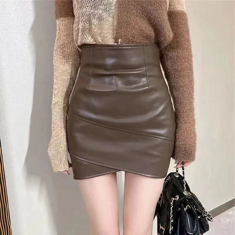 不规则皮裙女2025年秋冬高腰纯色短裙防走光褶皱设计感显瘦半身裙