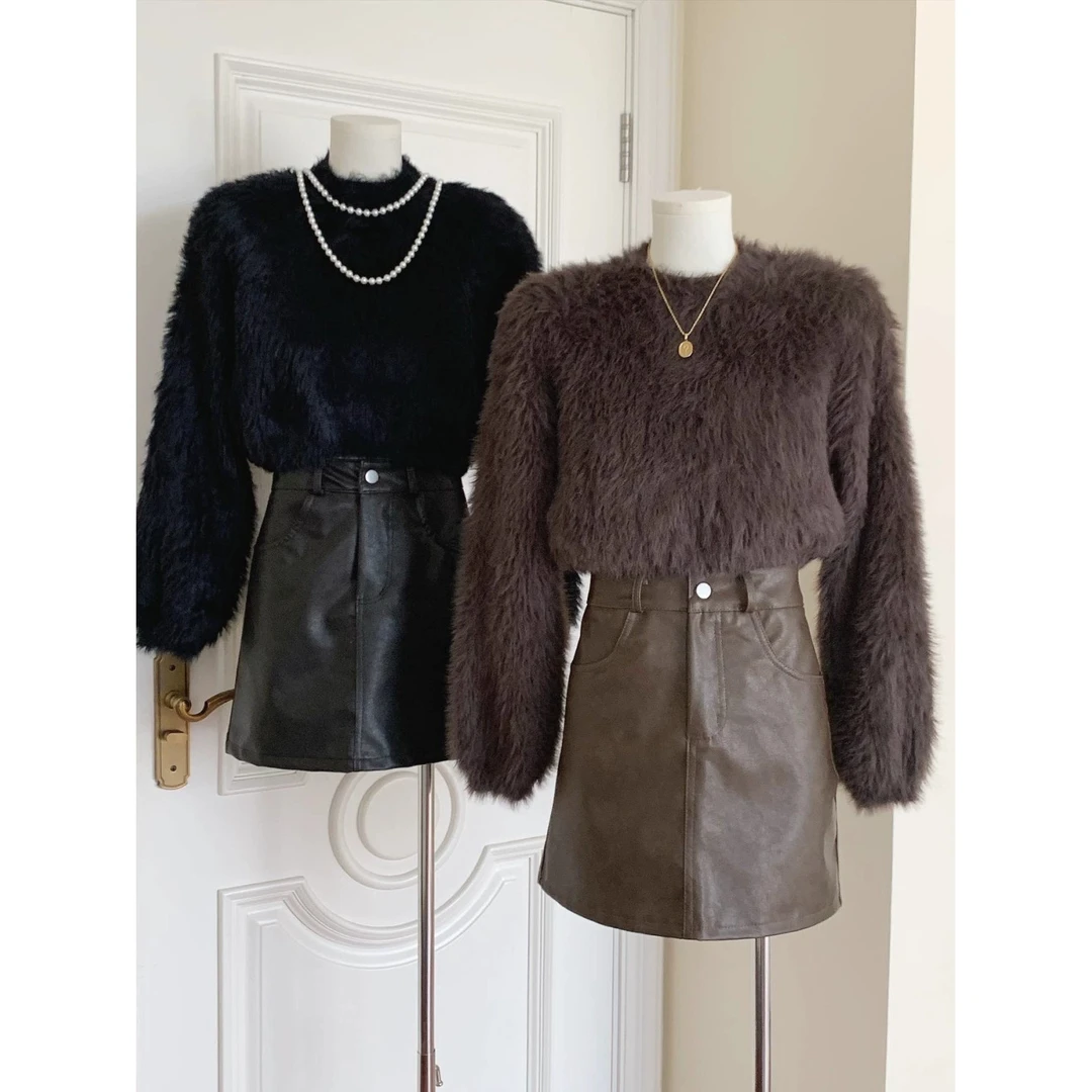 辣妹气质黑色小皮裙女秋冬新款高腰休闲百搭短裙高级感a字包臀裙