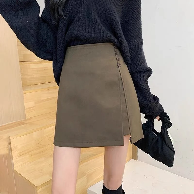 毛呢半身裙女秋冬2025新款高腰不规则a字裙百搭显瘦包臀短裙子潮
