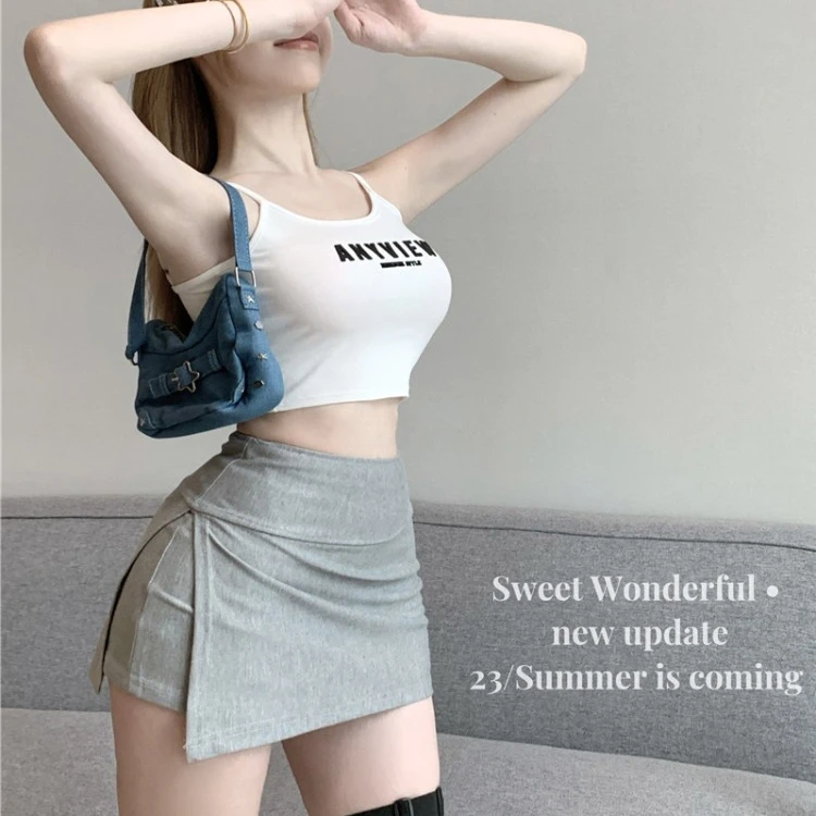 辣妹开叉灰色半身裙女春夏2025裙子小个子性感不规则包臀短裙裙裤