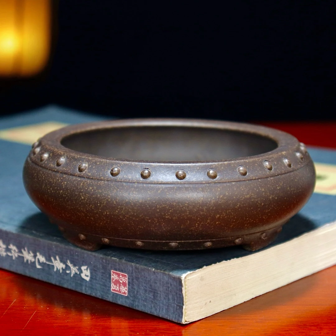 特价捡漏精品紫砂花盆小浅圆盆鼓钉鼓盆景盆多肉菖蒲金弹子绿植盆