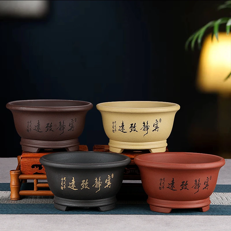 特价精品紫砂花盆小多肉盆景盆文竹菖蒲金弹子黄杨梅花老桩盆圆形