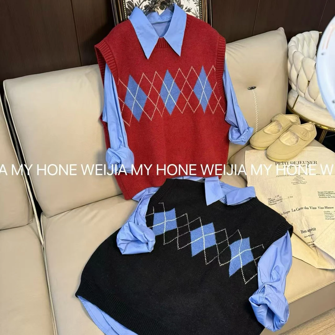 【WJ】秋款 崔  099   两色针织两件套上衣（均码）